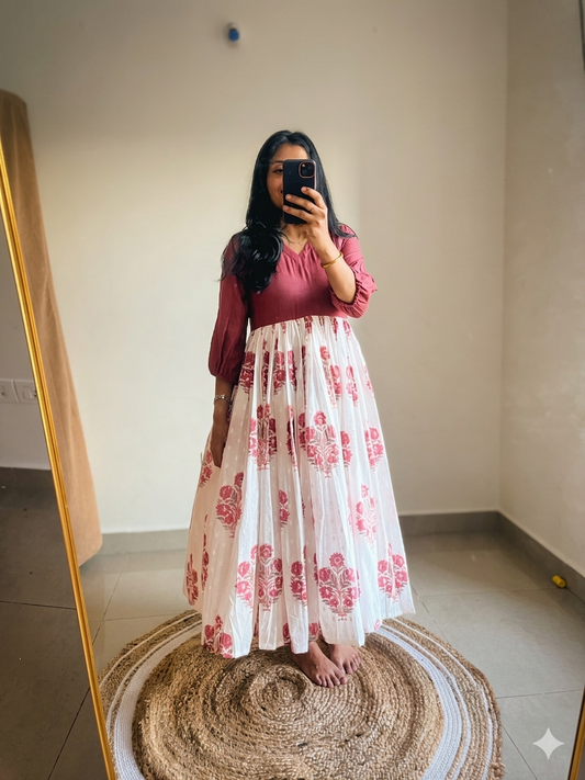 Crimson Flora Empire Dress