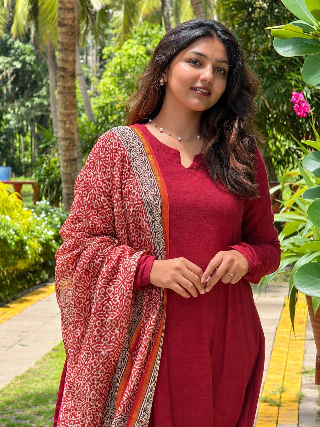 Maroon Pure Mangalagiri kurta - kota duppata Set