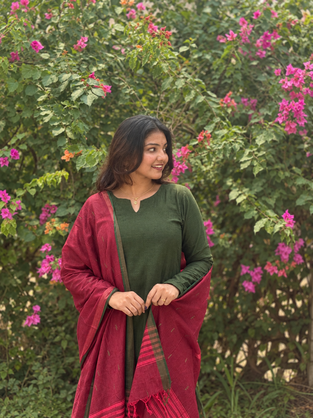 Green Pure Mangalagiri Cotton Kali Kurta Set