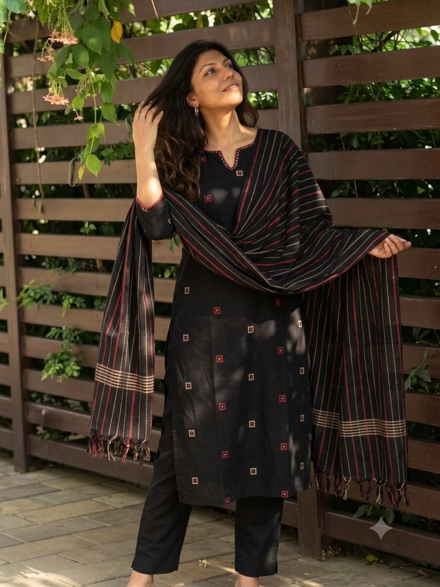 Pure Handloom Cotton Top & Dupatta Set