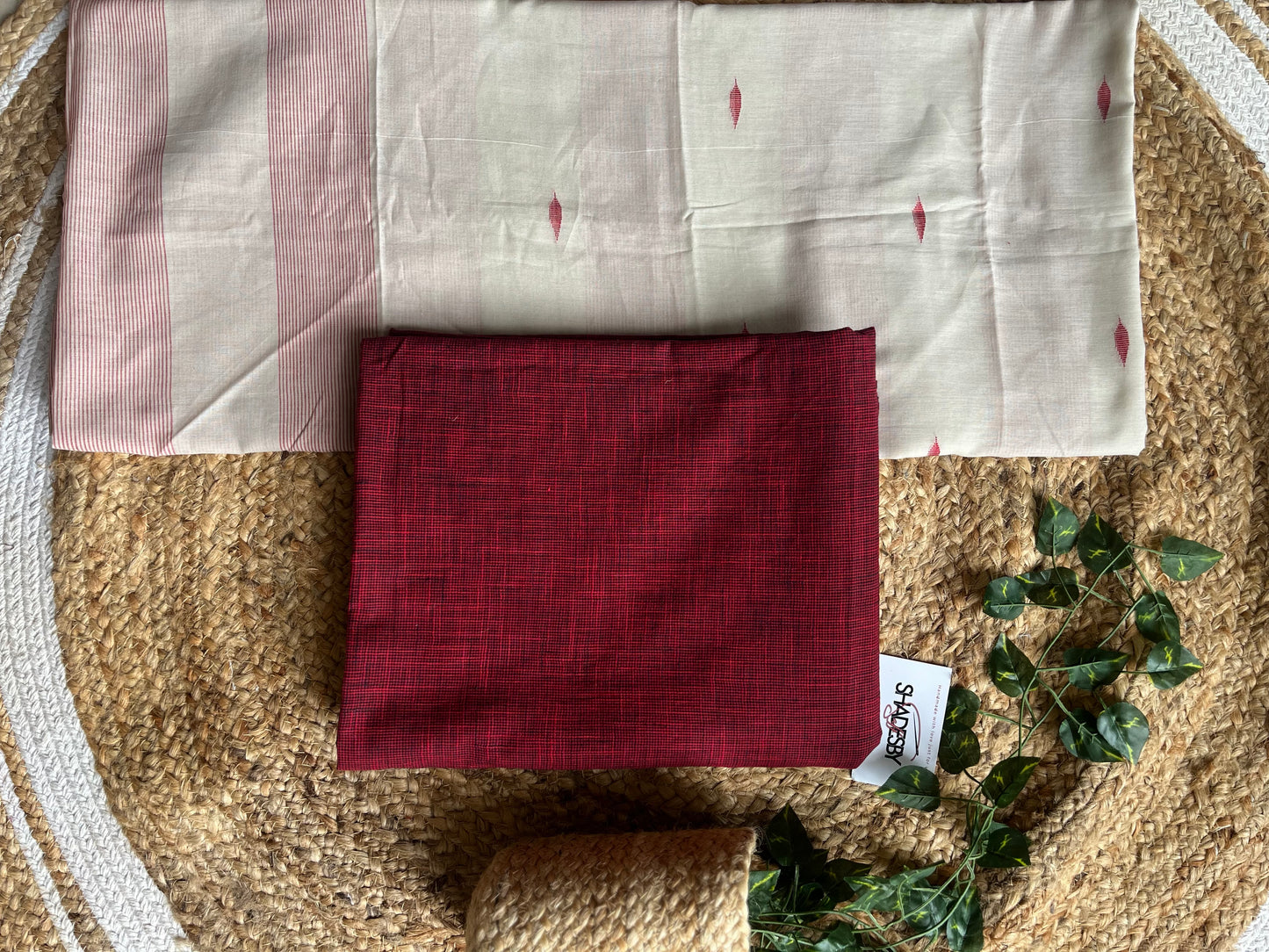 Maroon slub cotton with handloom duppata set