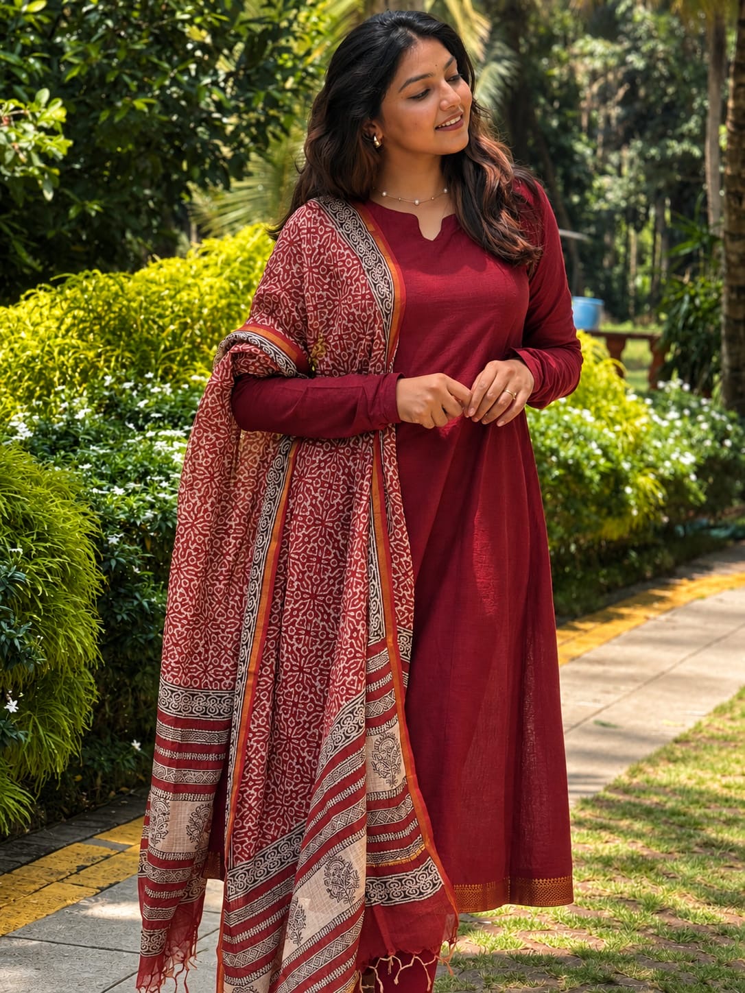 Maroon Pure Mangalagiri kurta - kota duppata Set