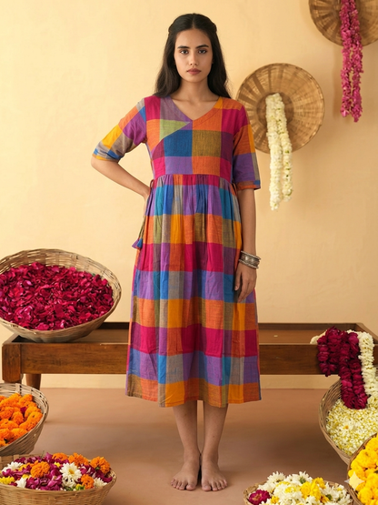 Madras checks Angrakha dress