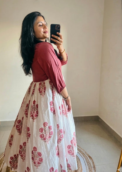 Crimson Flora Empire Dress