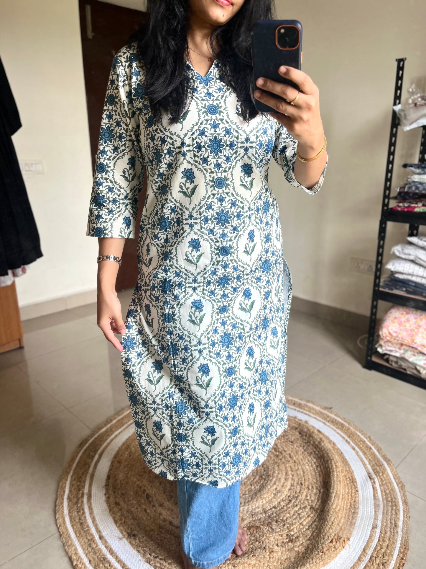 Floral Pure Cotton Long Kurti