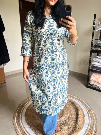 Floral Pure Cotton Long Kurti