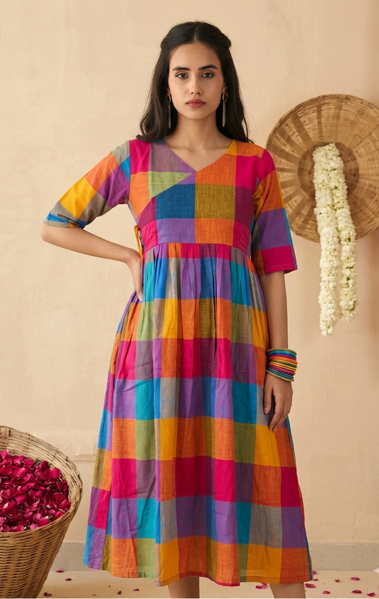 Madras checks Angrakha dress