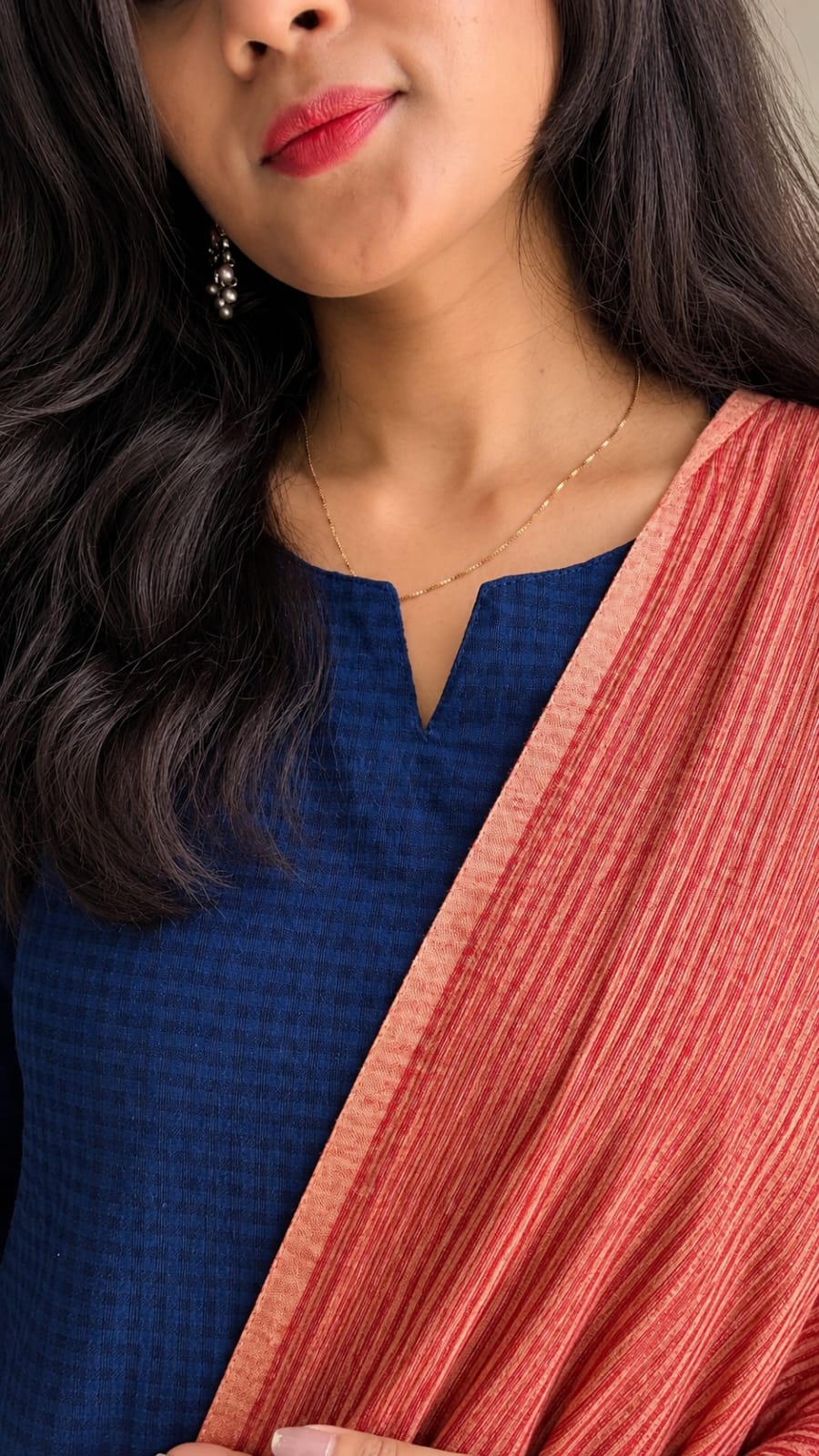 Blue self checks handloom 3-piece set