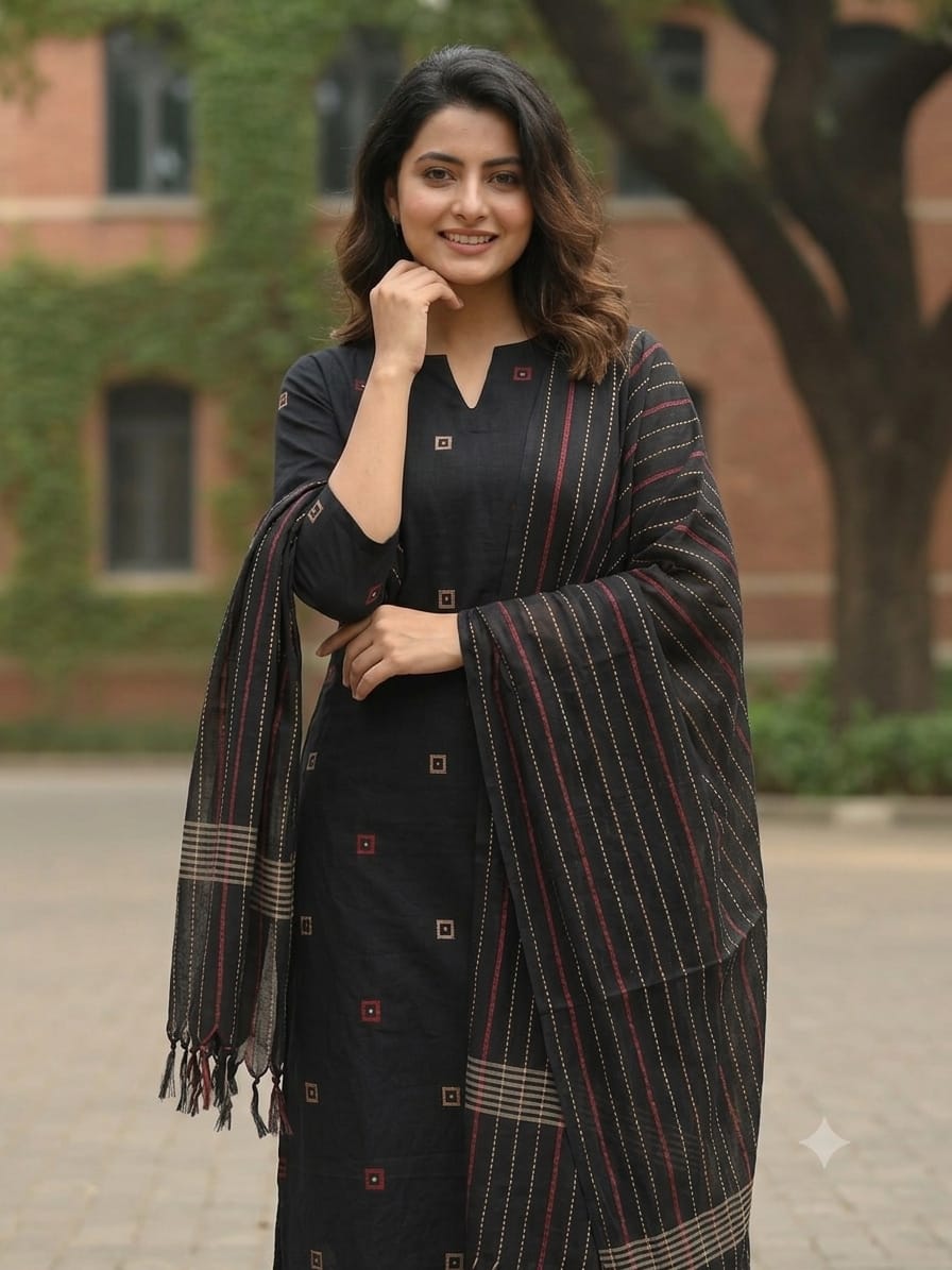 Pure Handloom Cotton Top & Dupatta Set