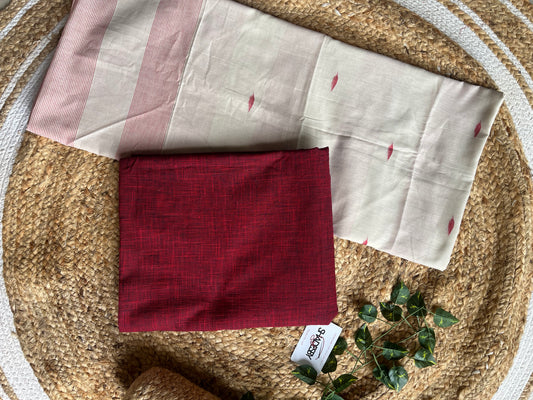 Maroon slub cotton with handloom duppata set