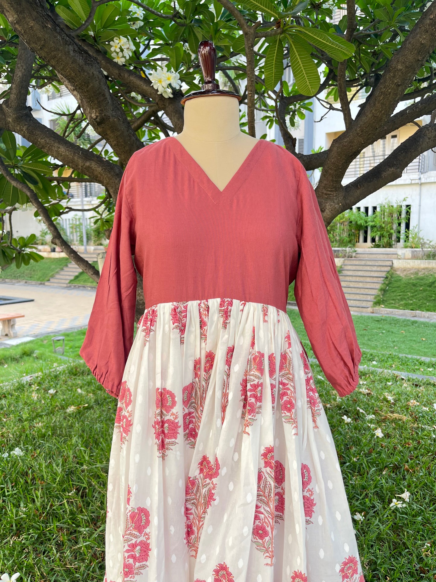 Crimson Flora Empire Dress