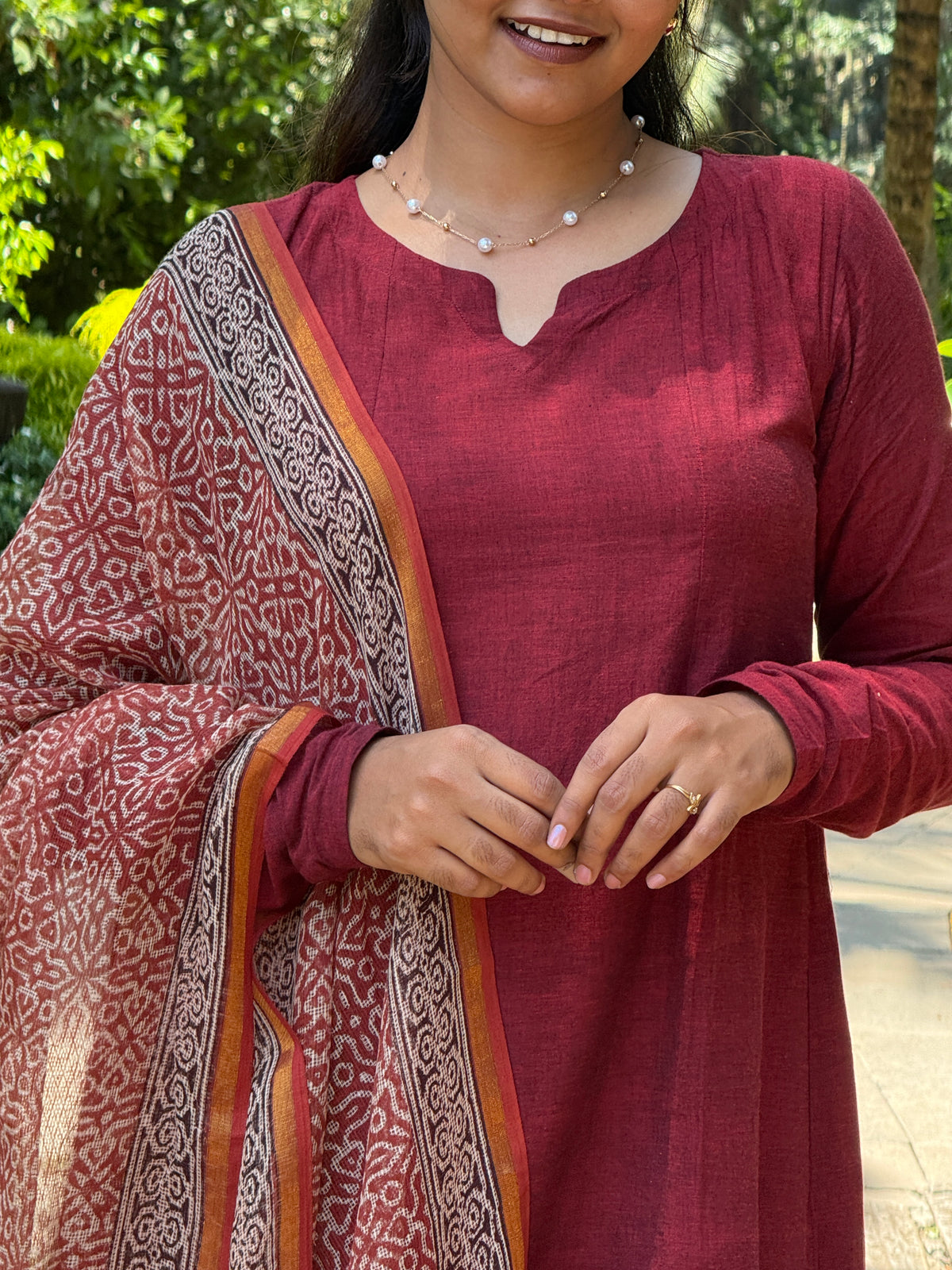 Maroon Pure Mangalagiri kurta - kota duppata Set