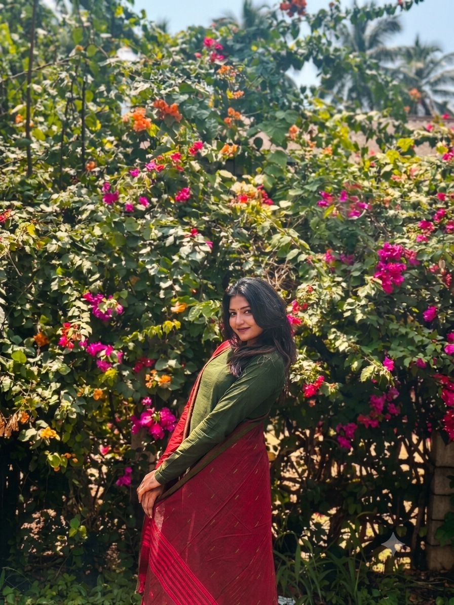 Green Pure Mangalagiri Cotton Kali Kurta Set