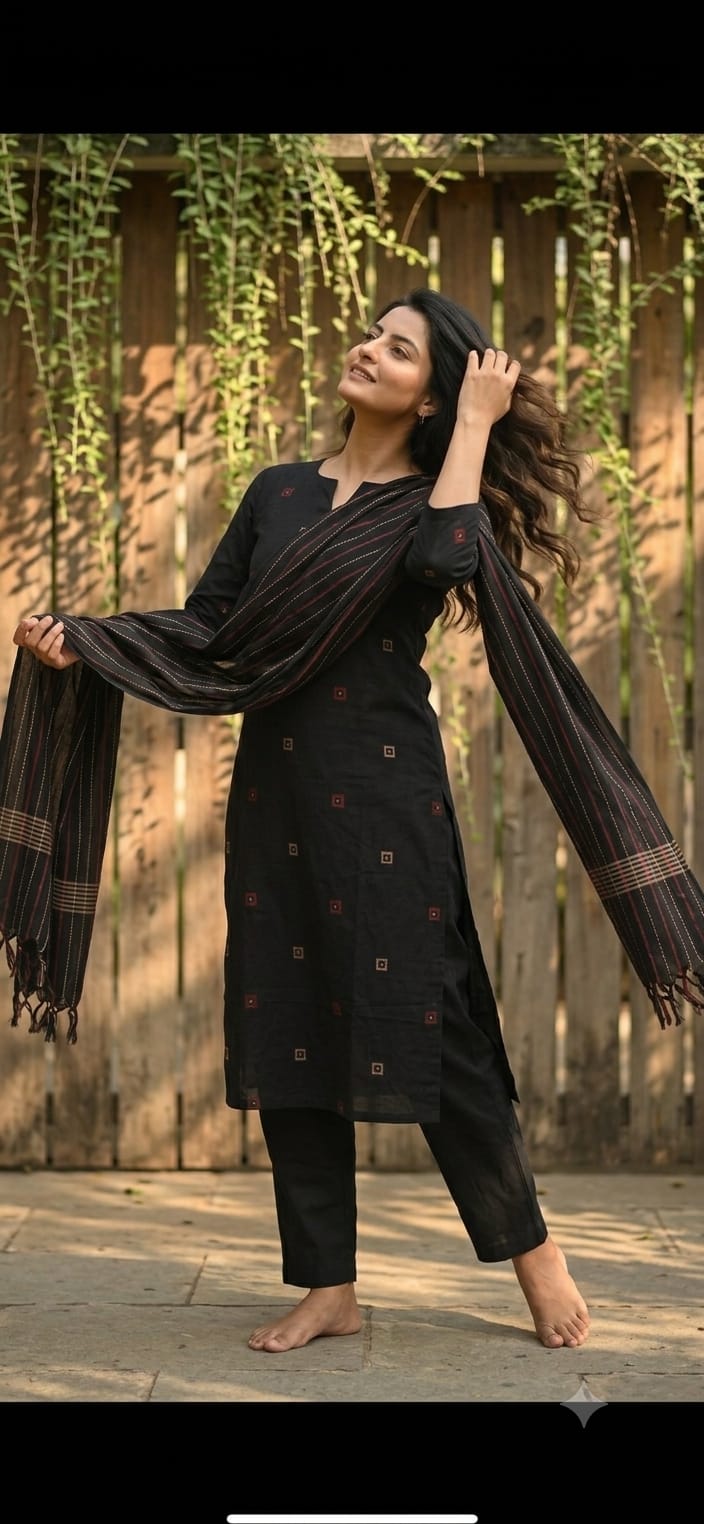 Pure Handloom Cotton Top & Dupatta Set
