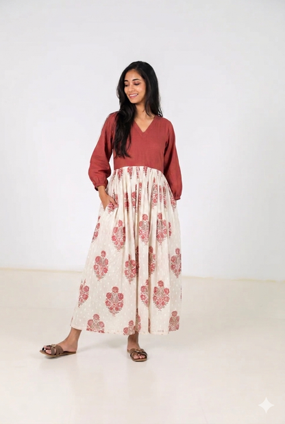 Crimson Flora Empire Dress