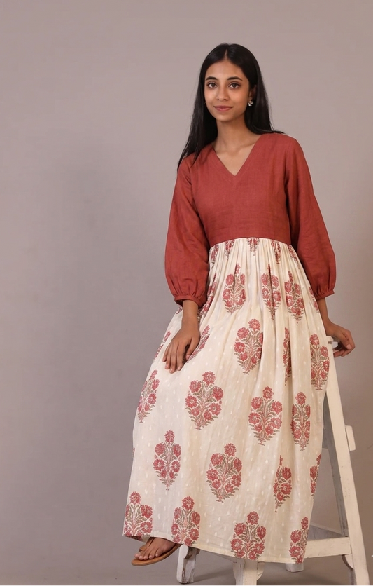 Crimson Flora Empire Dress