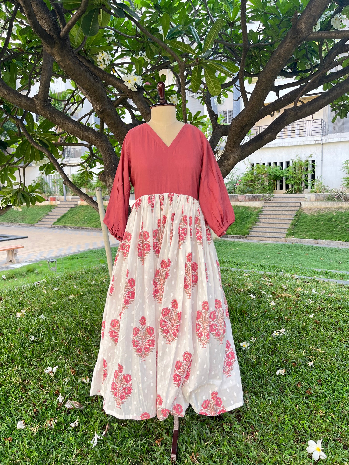 Crimson Flora Empire Dress