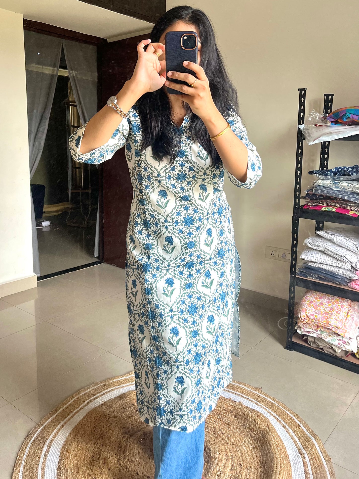 Floral Pure Cotton Long Kurti