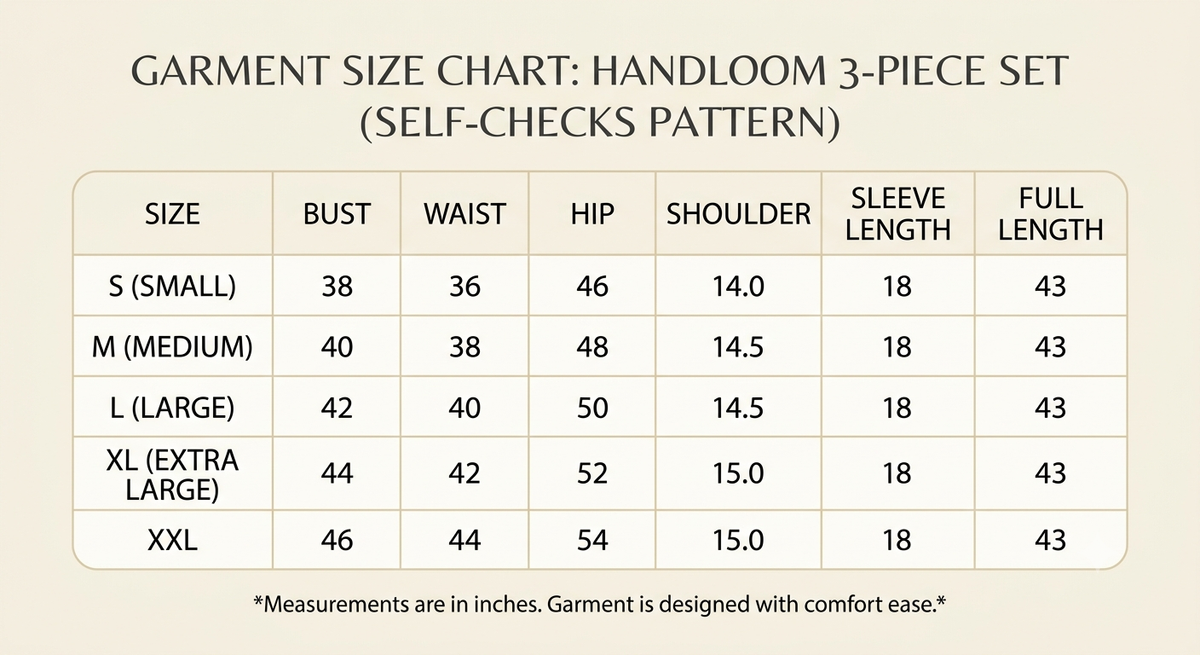 Beige Self-checks handloom 3-pieces set