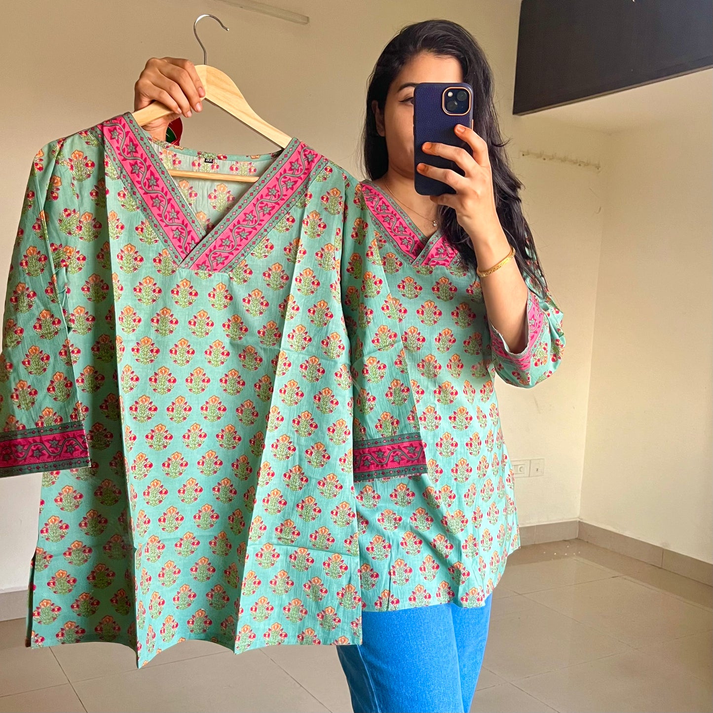 Everyday - V Neck - Cotton kurti -  green