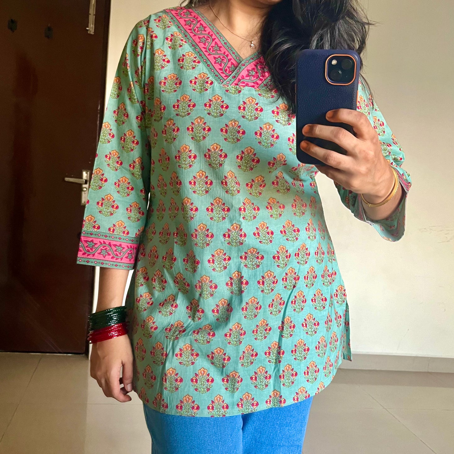 Everyday - V Neck - Cotton kurti -  green