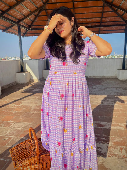 Lavender Harvest Gingham Collar Dress