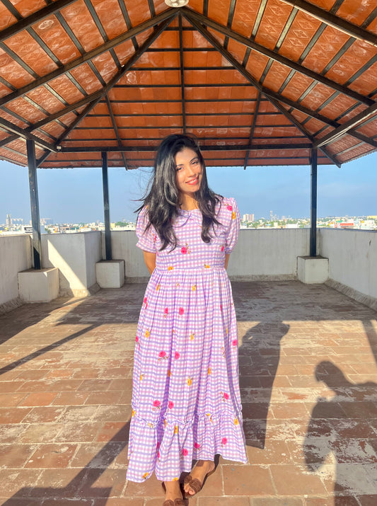 Lavender Harvest Gingham Collar Dress