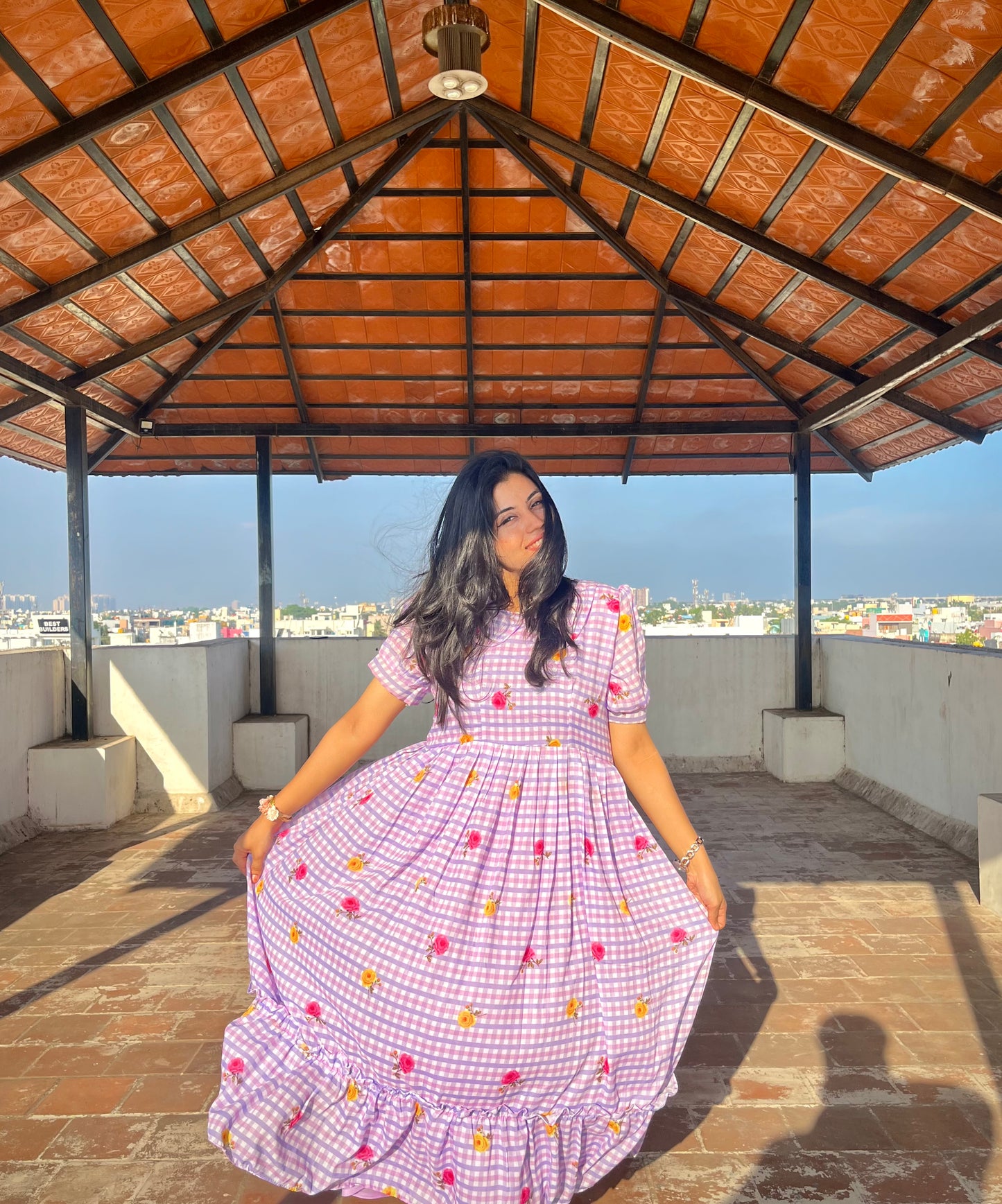 Lavender Harvest Gingham Collar Dress