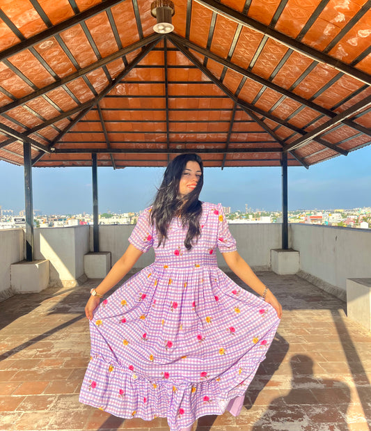 Lavender Harvest Gingham Collar Dress