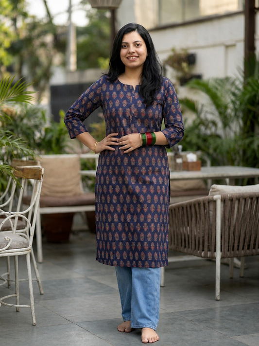 The Classic Navy Blue Long Kurti