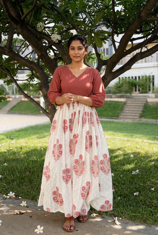 Crimson Flora Empire Dress