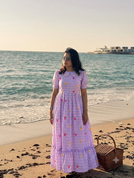 Lavender Harvest Gingham Collar Dress